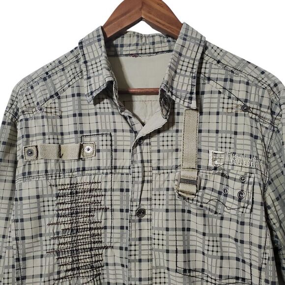 Vintage Fusai Button Up Shirt Size L Y2K Cyber Goth Grunge Mens - Picture 3 of 13